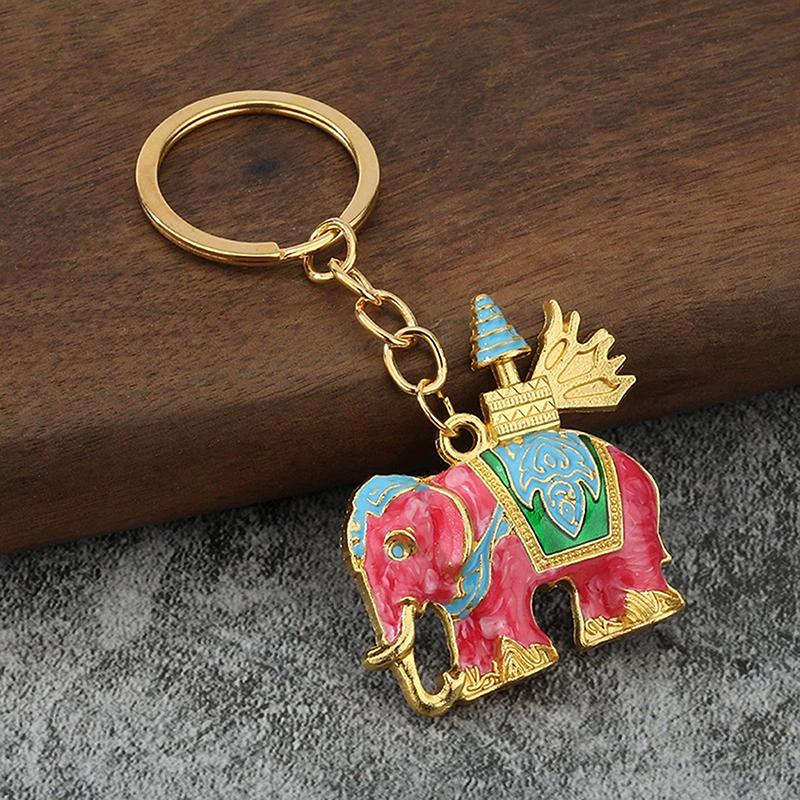 Thailand Elephant Keychain 6 Colors Drip Glue National Features Round Ring Pendant Handbag Car Key Decoration Couple Gift