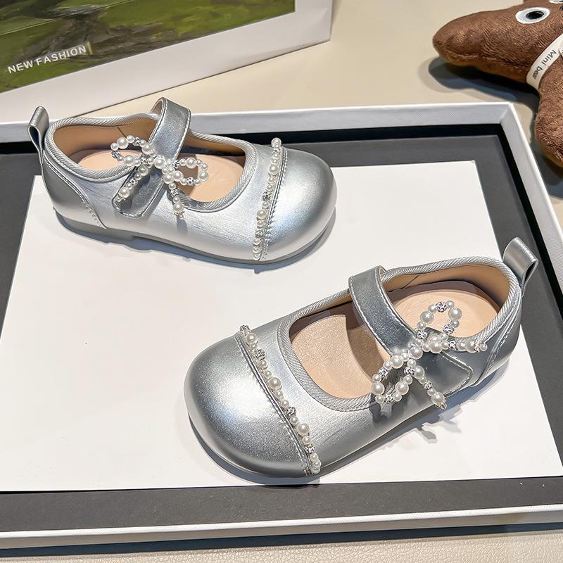 Girls' Spring 2025 Pearl Princess Shoes - Trendy Soft Sole Square-Toe Design