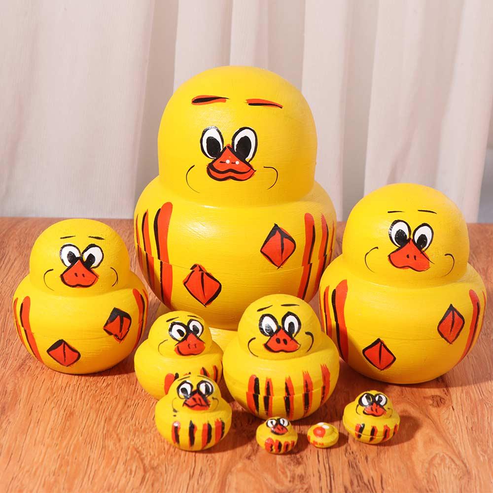 Yellow Duck Nesting Dolls Wooden Stacking Dolls Ornament Matryoshka Doll Toys  Decor Crafts