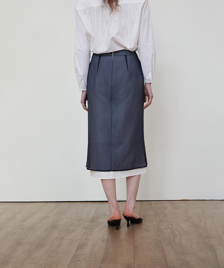 Step Around See-Through H-Line Layered Skirt_Navy