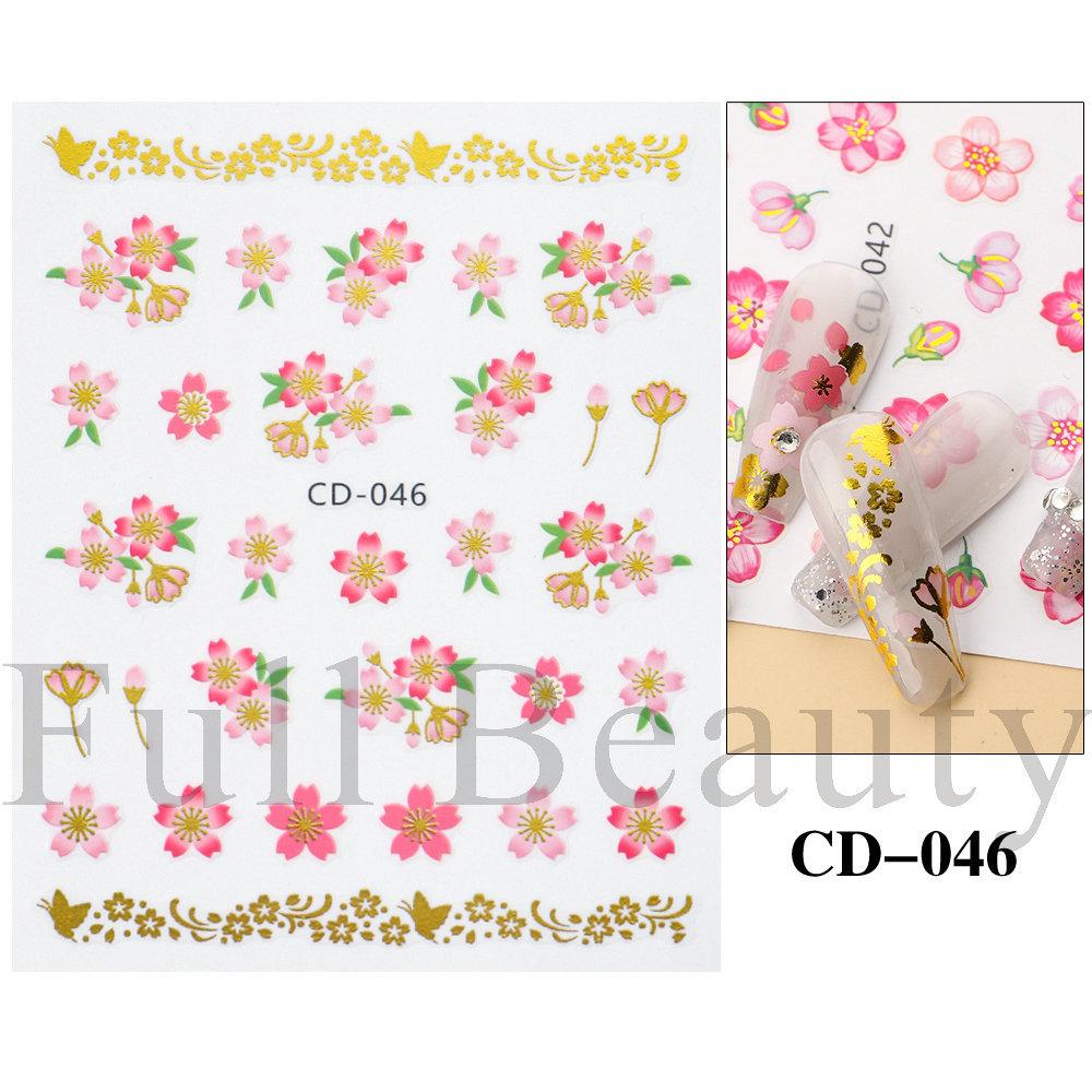 1 Sheet Spring Pink Flower Adhesive Nail Sticker Cherry Blossom Peach Blossom Nail Decal Nail Art Decoration