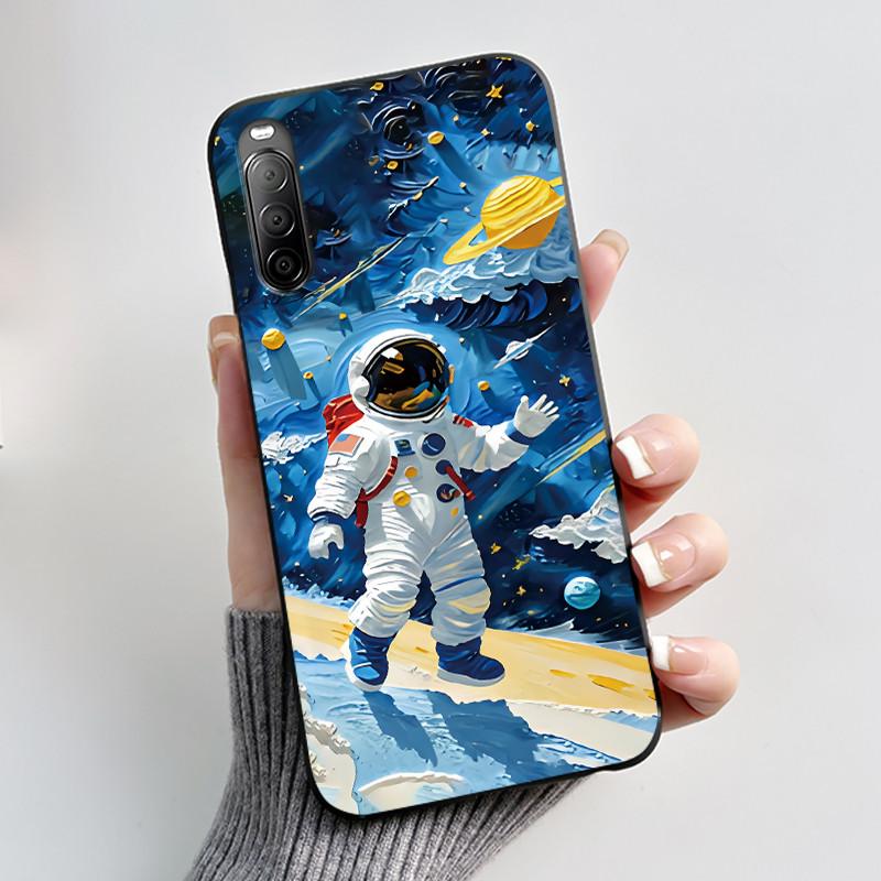 Fodral För Sony Xperia 10 II / 10 III Mobilskal Estetiskt Mode Söt Katt Astronaut Svart Silikon Mjuk Stötdämpande Baksidesskydd