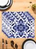 4pcs Blue And White Ceramic Style Geometric Bohemian Placemat Table Runner Set For Coffee Mug Bowl And Plates Decor