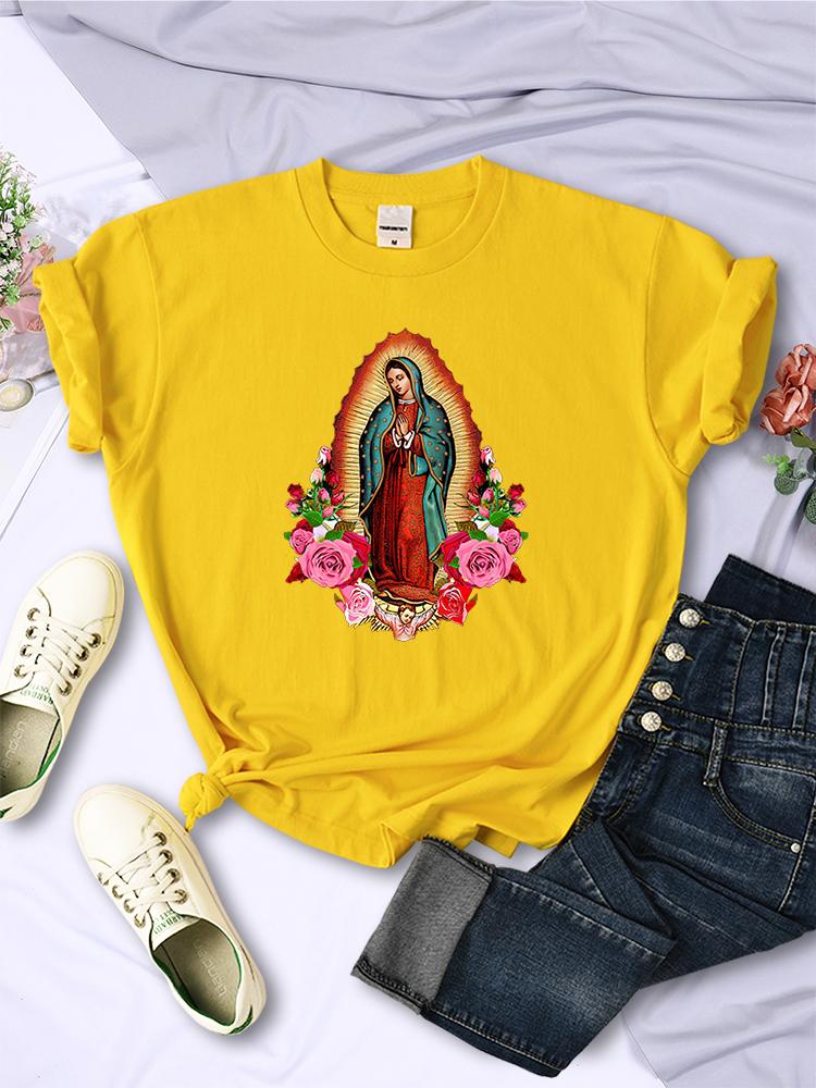 Casual Woman T-Shirts Our Lady Of Guadalupe Print Tee Clothing Street Creativity Tops Fashion Short Sleeve Breathable Streetwear
