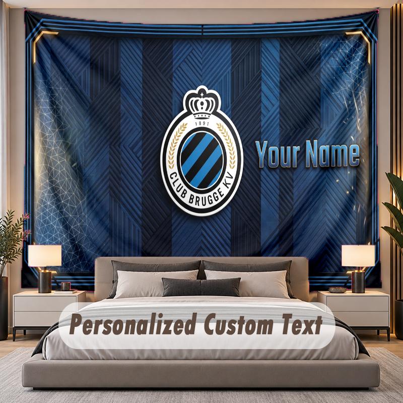 Benutzerdefinierte Namens-Text-Wandteppich Club Brügge FC Personalisierter Polyester-Wandteppich für Schlafzimmer und Zimmer