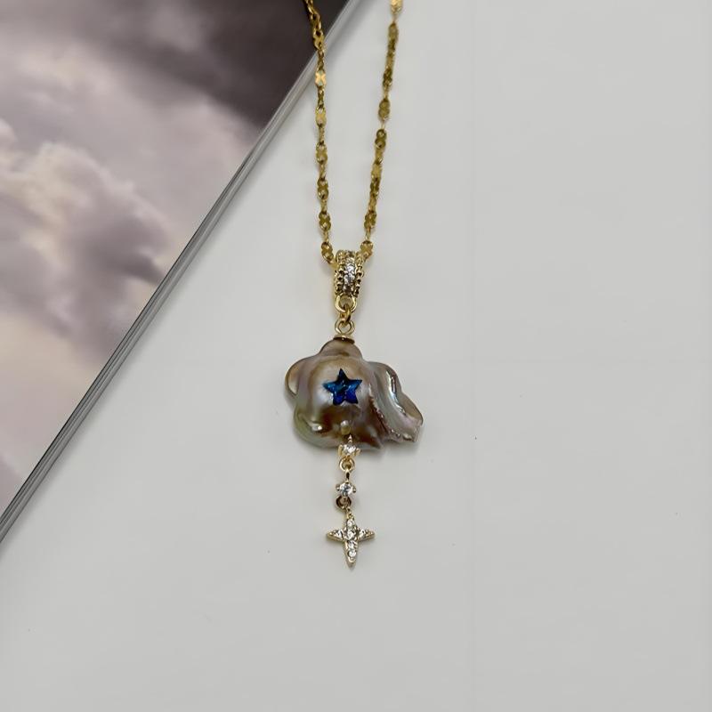 

Retro Imitation Pearl Star Necklace Baroque Pearl Light Luxury Temperament Niche Design Exquisite Personalized Jewelry Color Retention