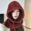 Korean Wool Knitted Balaclava Cap Women Striped Tie-dye Knit Hat Ear Neck Protect One-Piece Scarf Hat Women's Head Hood Bonnet