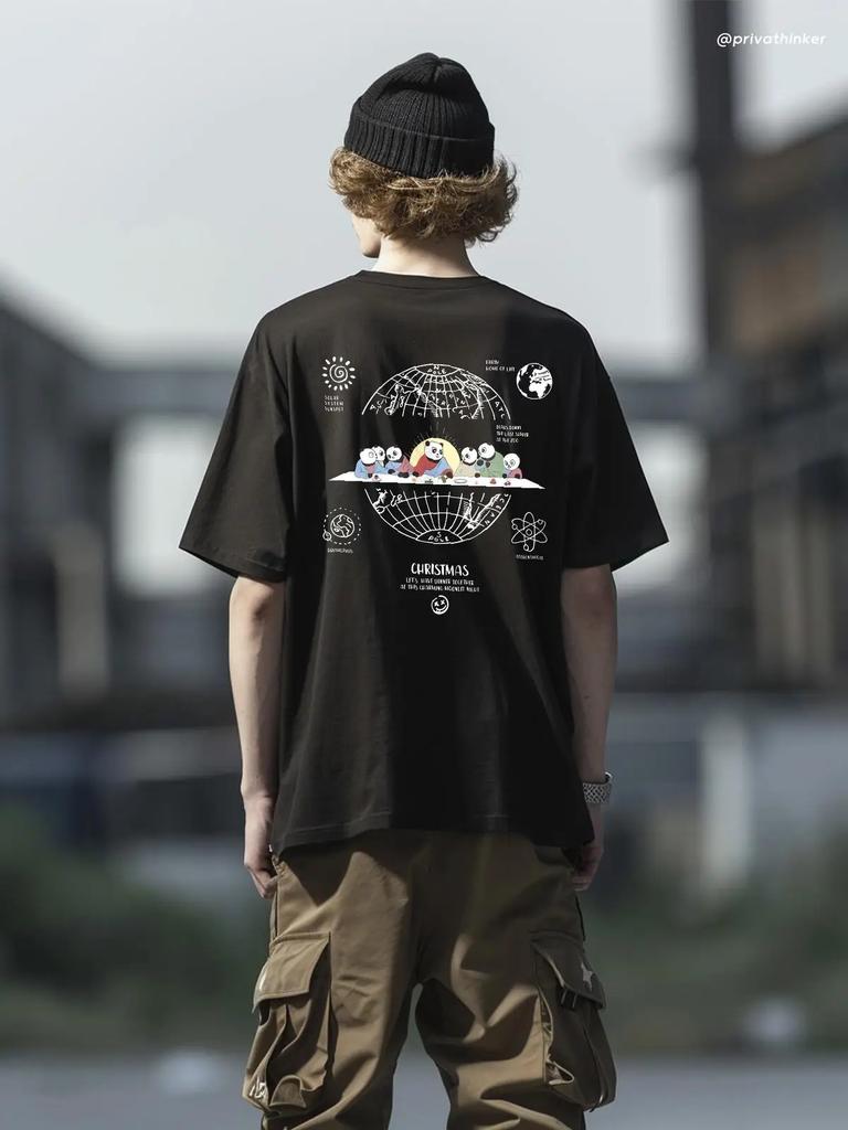 Panda Earth Men Graphic T-shirts Fashion Brand Cotton Male Tees Casual Summer Hip Hop Clothing Streetwear O-neck Loose Tops