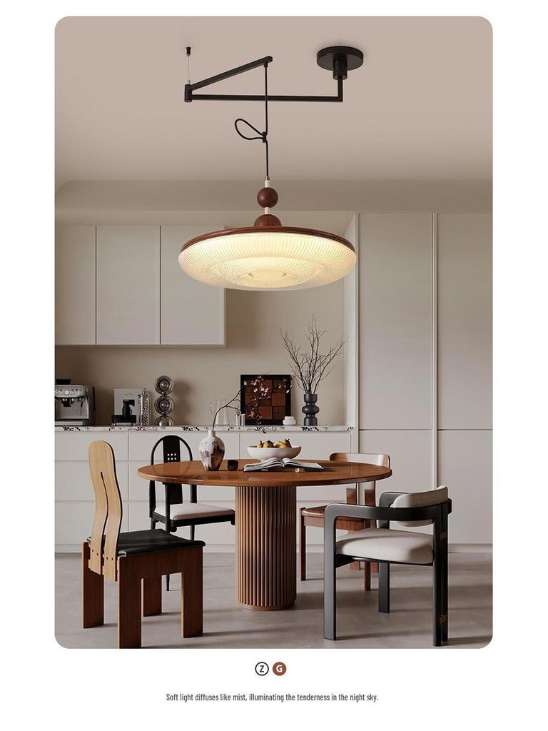 Vintage Walnut Wood Swing Arm Chandelier for Dining Table or Cafe Bar