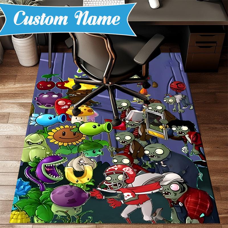 Custom Name Zombies Battle Rug Game Carpet, Floor Mat for Bedroom Living Room Entryway Rug, Home Decor Idea Gift for Christmas birthday