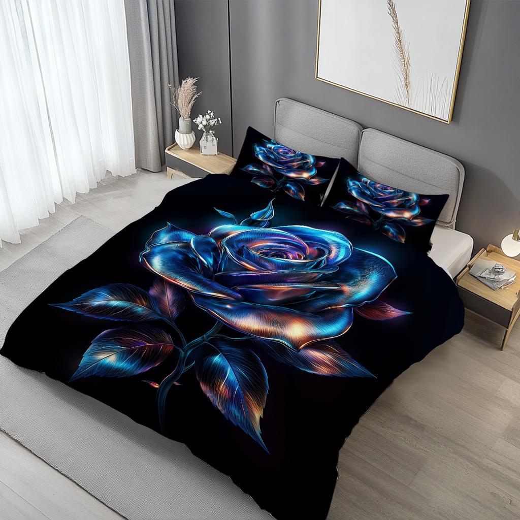 Glänzendes Blumen-Bettwäsche-Set 3D-Druck Bettbezug-Set Weich Einzelbett-Doppelbett Queen-Size Bettwäsche-Set Heimdekorationen Für Schlafzimmer