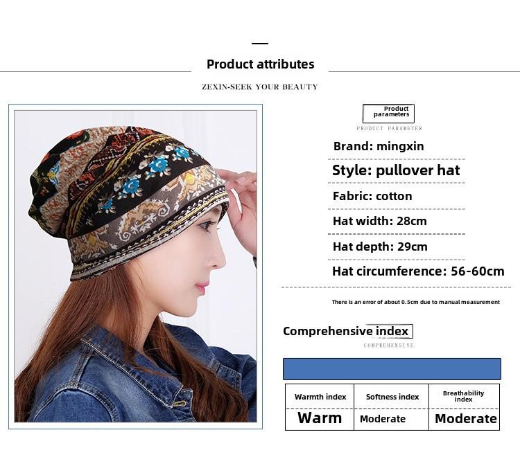 Women's Floral Print Cotton Pullover Hat and Scarf Set for Sun Protection