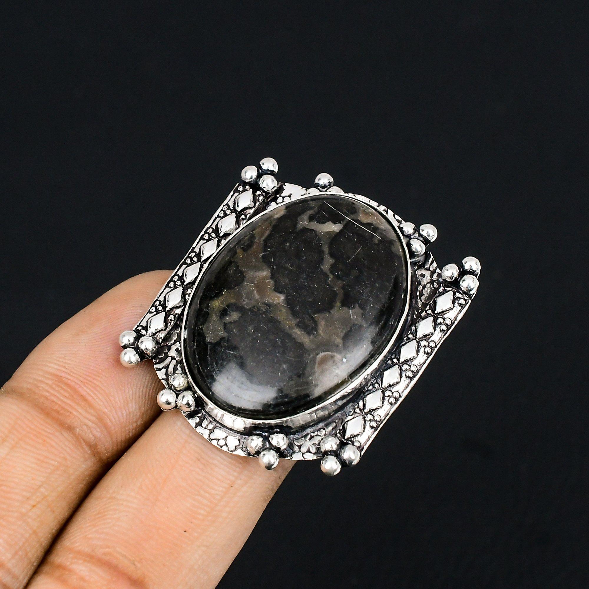 Daughters Day Sale Natural Gabbro Jasper Sterling Silver Stackable Ring US 6.5 6.5