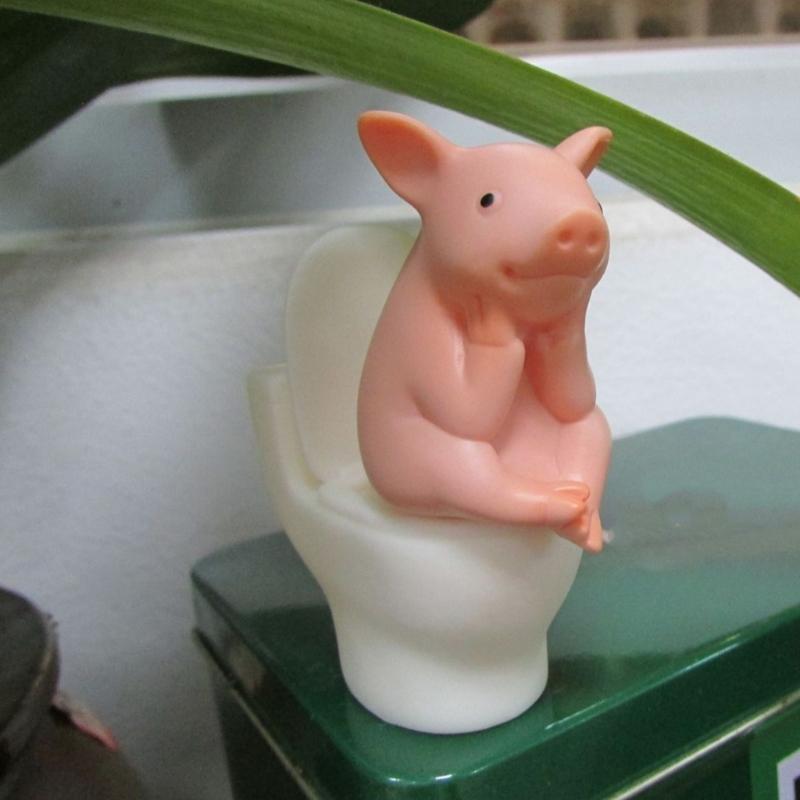 Pink Small Pig/Frogs Statue Miniature Pig Toilet Figurines Ornament for for Home,Garden Bathroom Decors Unique Funny Gift