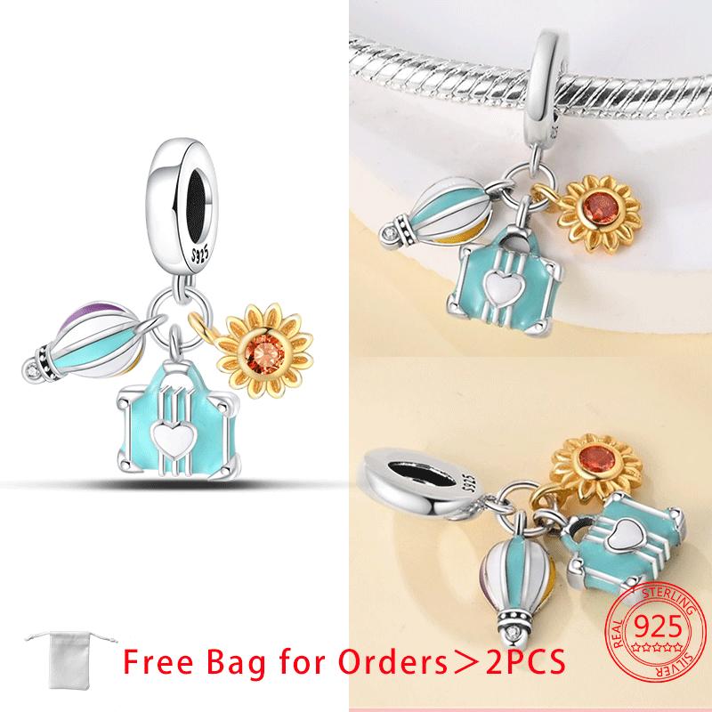 Original Copper Suitcase Pink Camera Plane Paris Tower Charms Beads Pendant Fit Diy Women Bracelet Jewelry Delicate Gifts