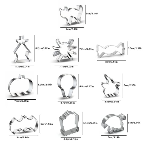 BEAUTY PLAYER Halloween Cookie Cutters, Set of 10, featuring Bat, Pumpkin, Ghost, Witch Hat, Pumpkin, Skull, and other shapes (Halloween 10-Pack-A)
