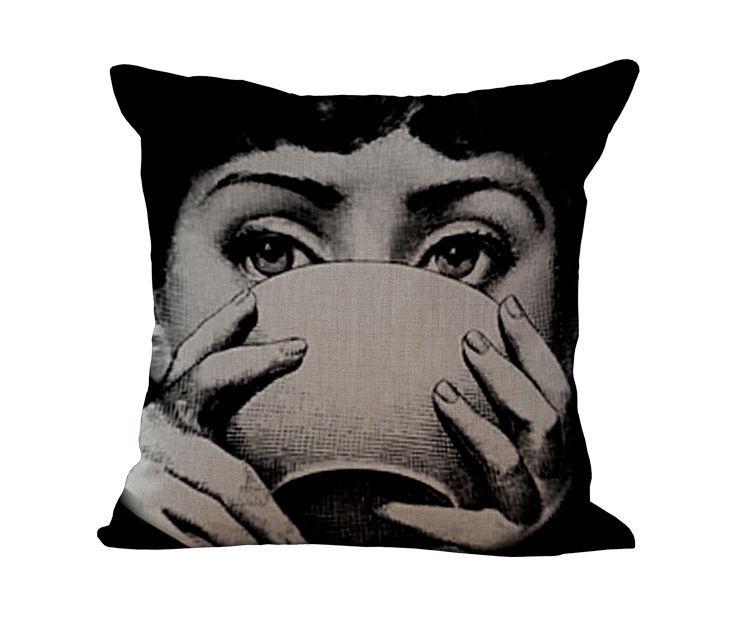 

Piero Vintage Linen Fornasetti Face Throw Pillow Case Waist Cushion New Cover 13