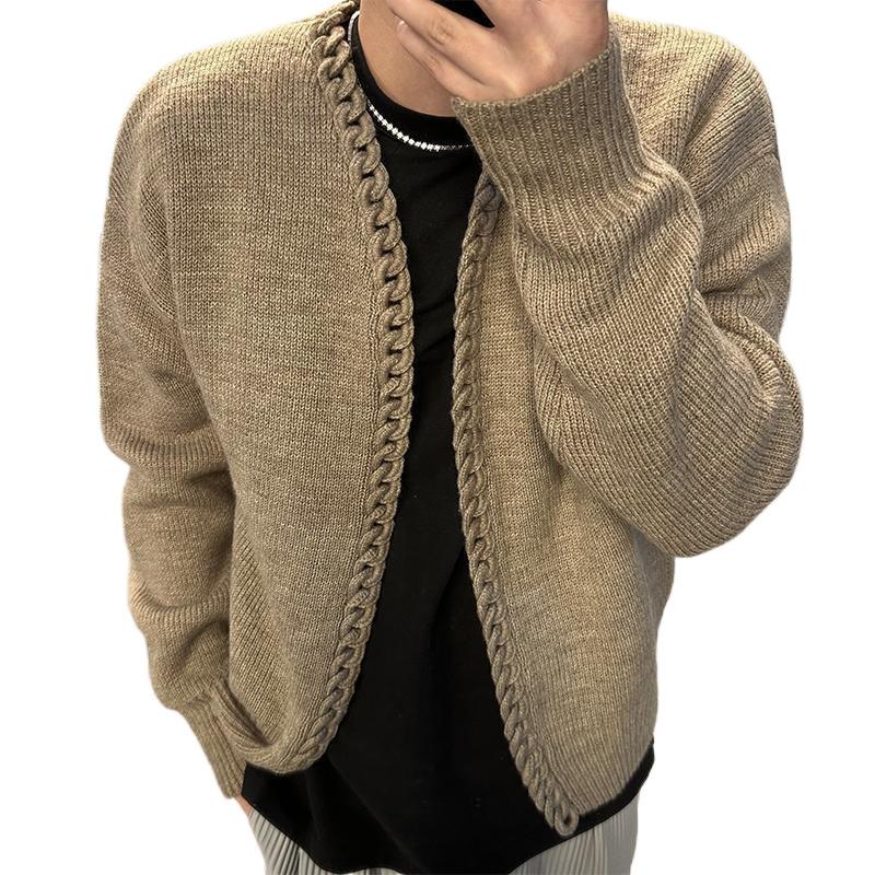 Мужской зимний утолщенный вязаный свитер однотонного цвета, теплый вязаный свитер в стиле ретро, повседневный, больших размеров M