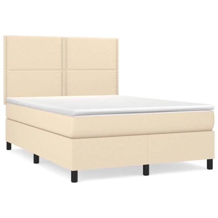 3141702 vidaXL Lit à sommier tapissier avec matelas Crème 140x200 cm Tissu