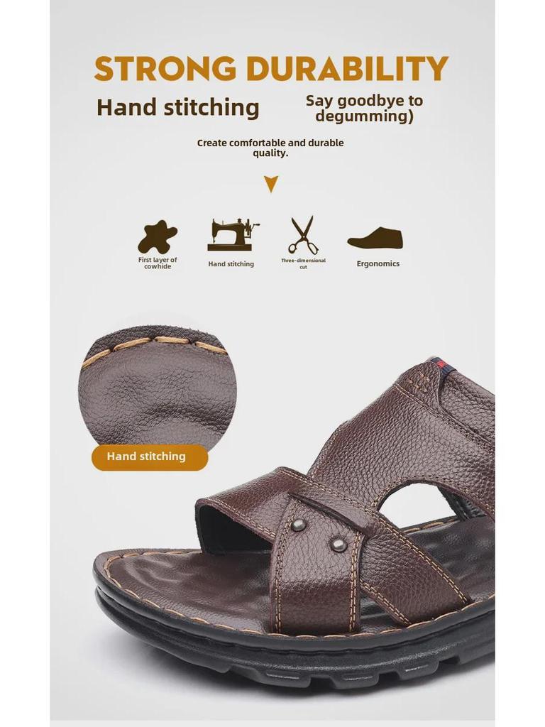 Pánské kožené plážové sandály 2023: Měkké, protiskluzové, dvouúčelové pro běžné venkovní nošení