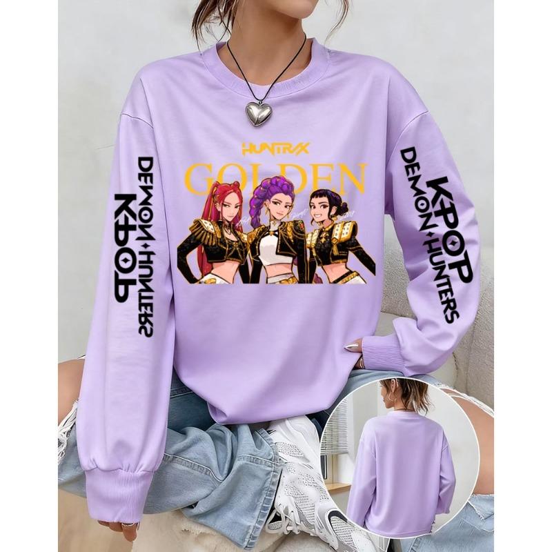 Fashion Women's T-shirt Demon Hunters Anime Print Girl Daily Casual Pullover Spring And Autumn Long Sleeve Sweatshirt Women's Top Tees Clothing