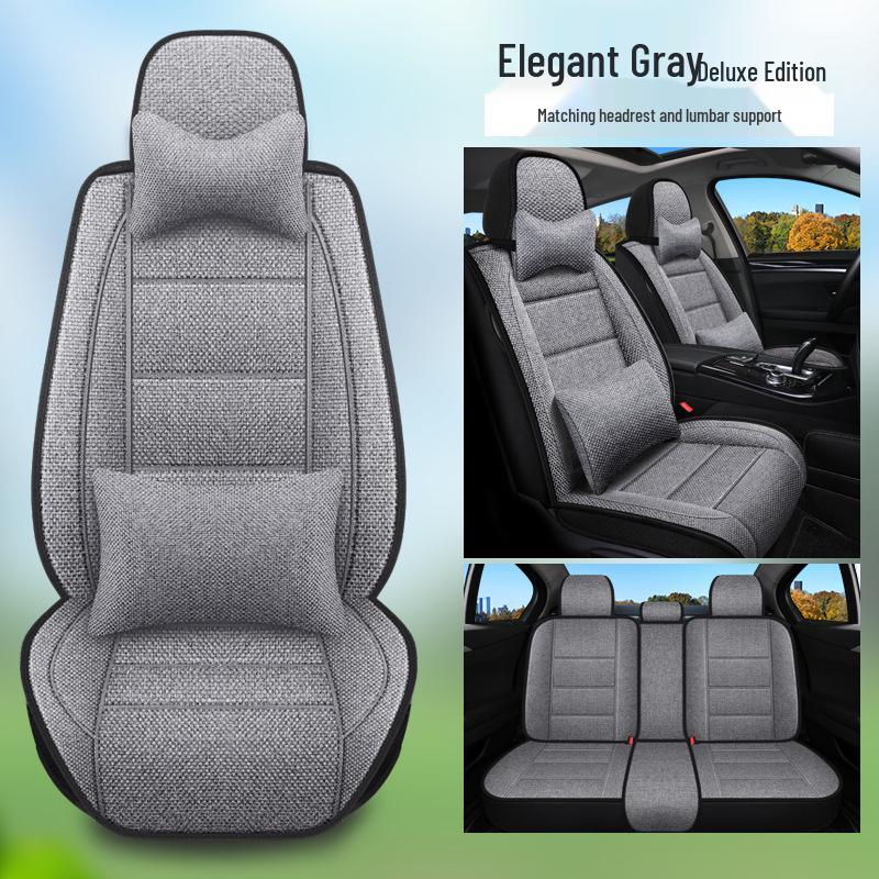 Five-Seater Full Coverage Coarse Linen Car Seat Cushion Cover