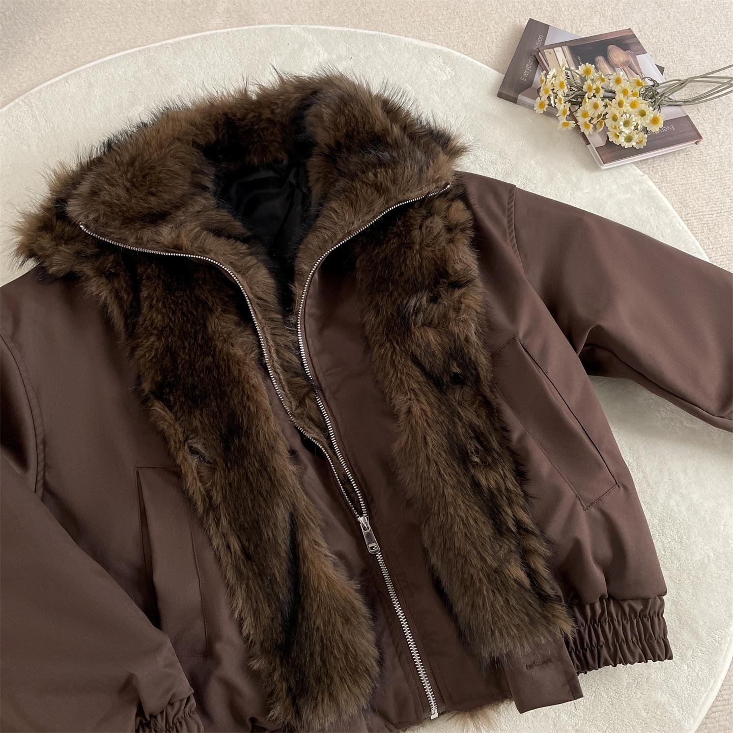 Men s Winter Mountain Eagle Faux Fur Collar Cotton Jacket - Warm, Thick, Loose-Fit Outerwear M коричневый