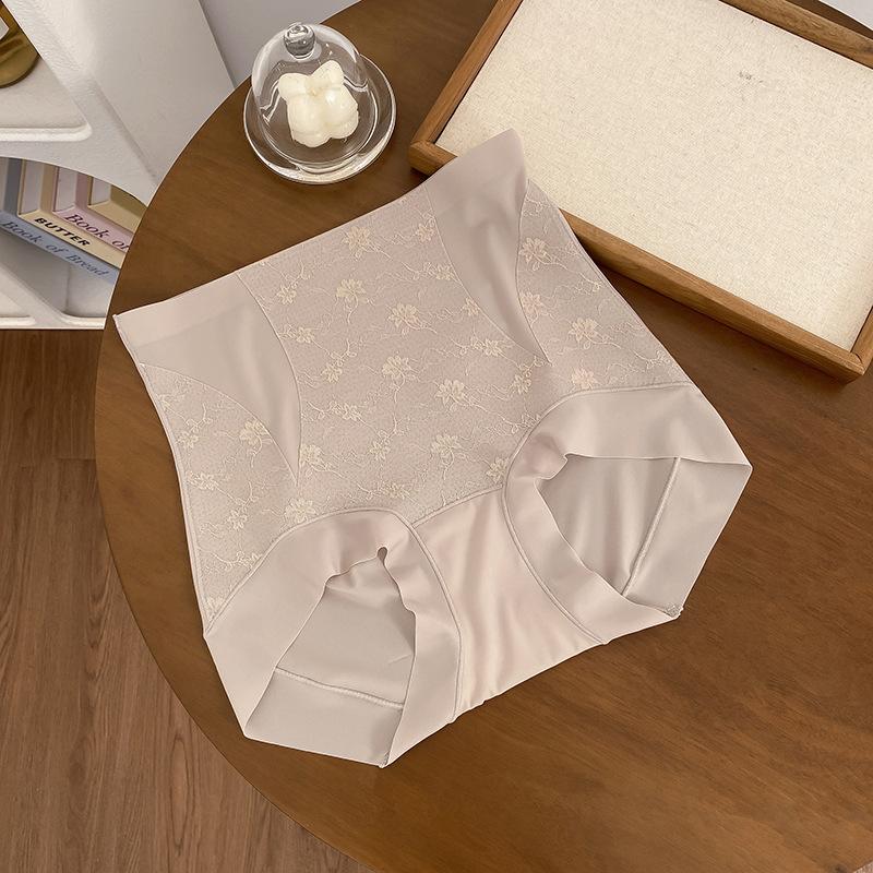 Ladies Summer Light Luxury Light Belly Lift Hip Lace Splicing High Waist No Scar Ice Silk 10A Antibacterial Crotch Triangle Briefs