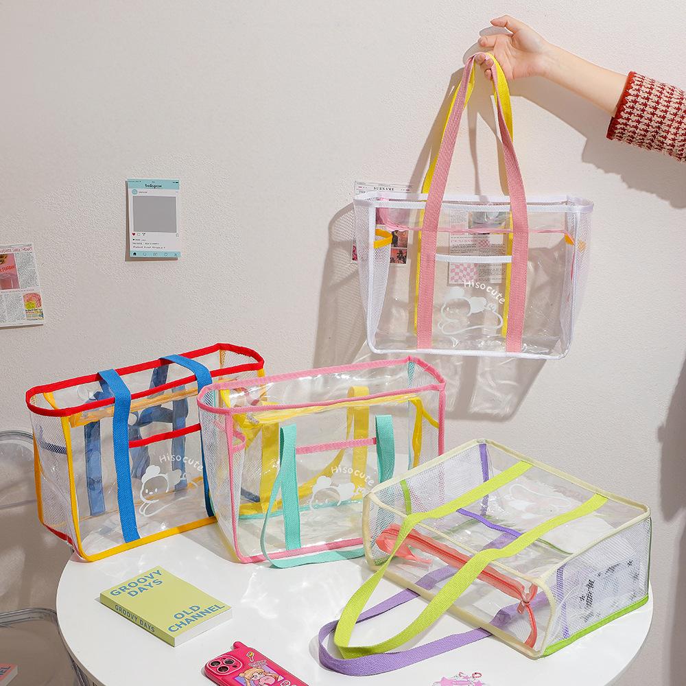 Summer Fashion Tote Bag Large Clear PVC Cartoon Handbag Jelly Transparent Beach Purse for Women Cute Shower Shoulder Bag for Bath