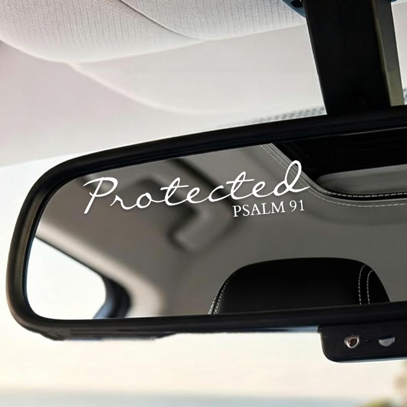 1Sheet Protected Psalm 91 Car Rearview Mirror Decal Vinyl Religious Faith Sticker Self Adhesive Decor For Car Interior Accessory