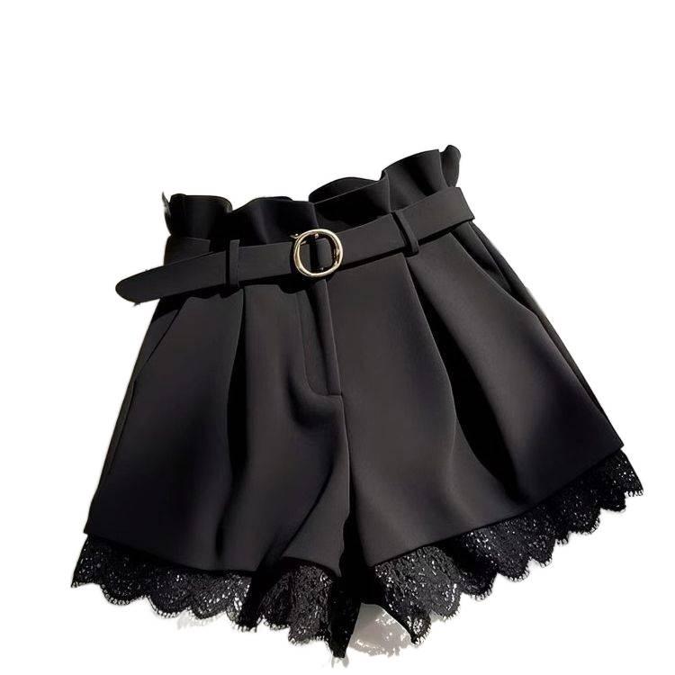 High-Waisted Black Lace A-Line Shorts for Petite Women - Pear-Shaped Slimming 2026 Summer Style