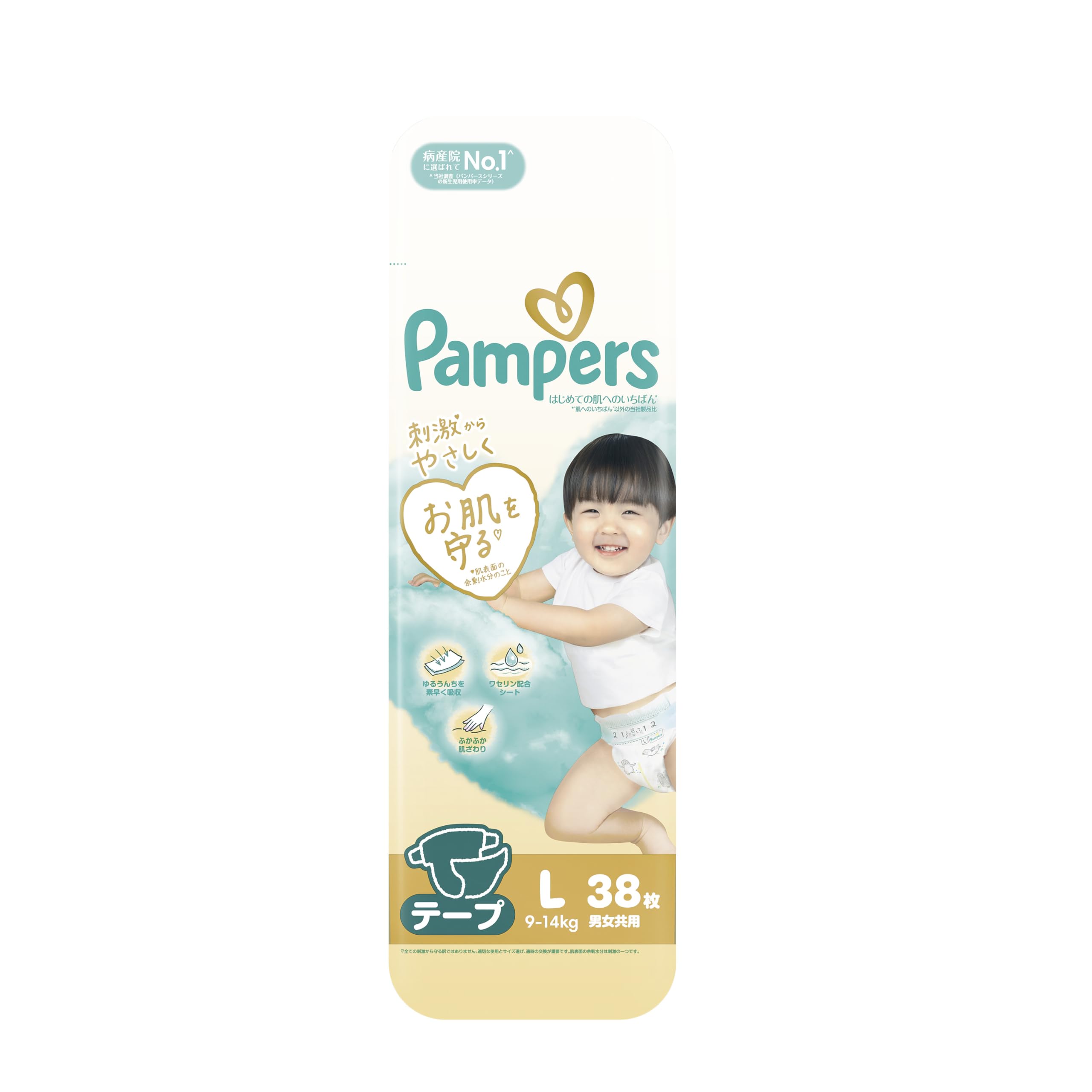 Pampers First Touch Diapers 38 diapers Size (9-14kg) (Tape Type, L)