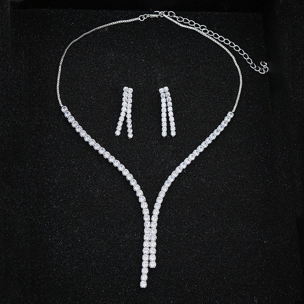 Rhinestone Earrings Necklace Bridal Tassels Crystal Jewelry Set Women