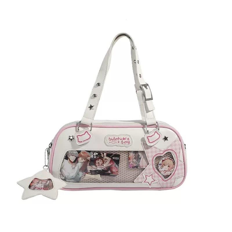 Star Letter Shoulder Bag With Adjustable Shoulder Strap Zipper Design Leather Pu