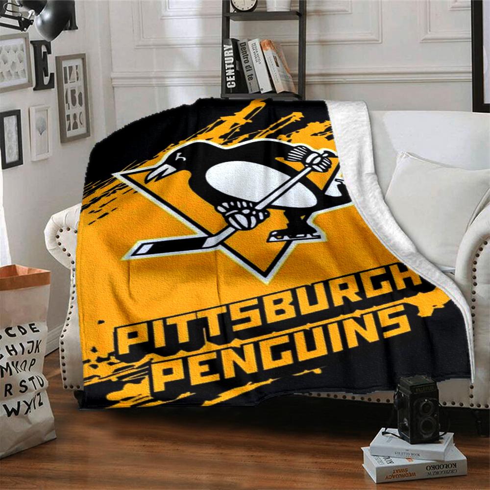 Pittsburgh Penguins Print Flannel Blanket High Quality Warm Comfortable Cover for All Seasons Perfect for Gifts Home Decor