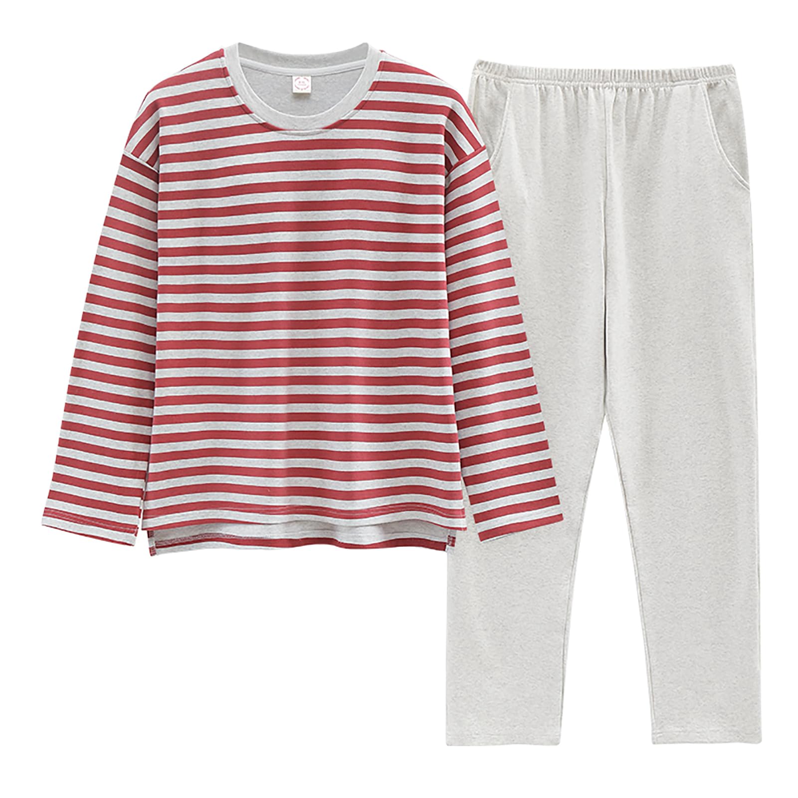 

Top and Bottom Loose Long Winter [zuevi] Women s Loungewear, Set, Fit, Pajamas, Sleeves, Cotton, Plain, Loungewear, Spring, Summer, Autumn, (Red, M)