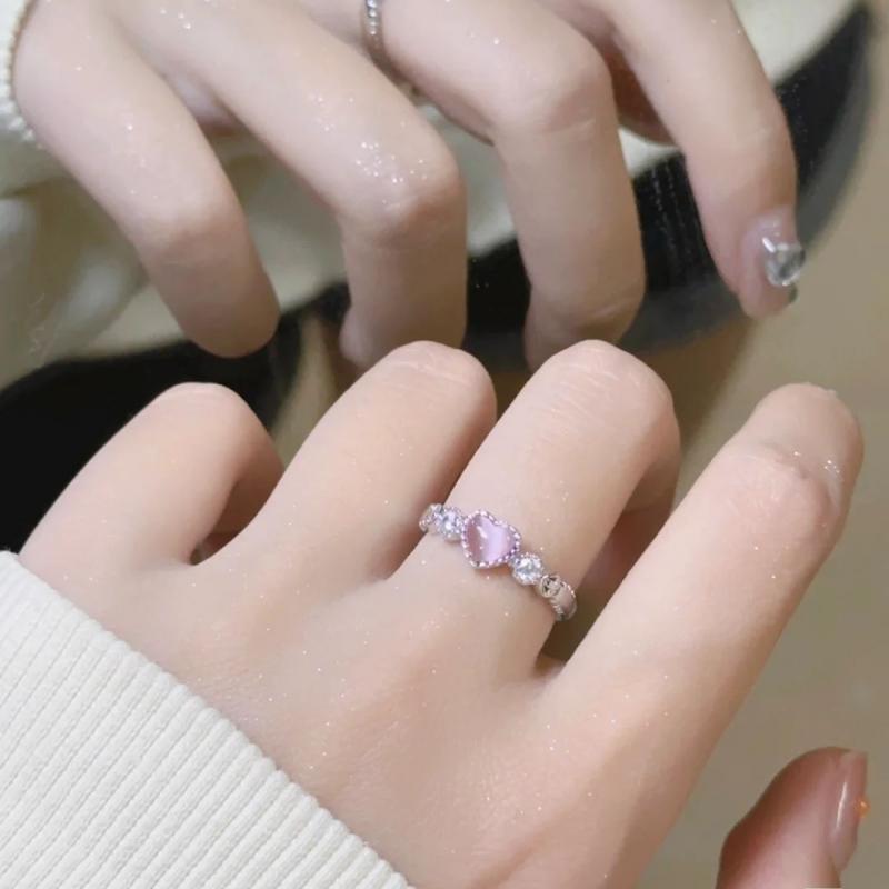 Trend Pink Love Heart Crystal Rings for Women Kpop Love Zircon Open Ring Irregular Grunge Aesthetic Egirl Rings Jewelry