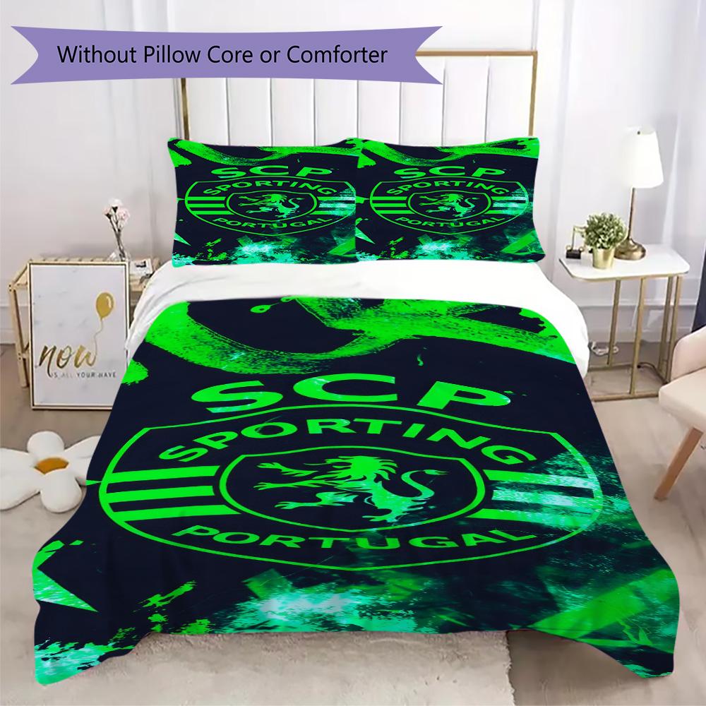 LFC Lourosa 3Pcs Bedding Set Black Yellow Vertical Stripe Lion Badge Print Duvet Cover 2 Pillowcases Football Fan Bedding