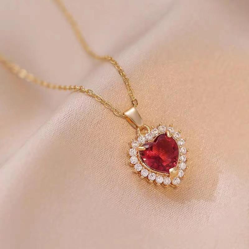 Ruby Love Necklace Women'S High Sense Versatile Micro-Set Pendant