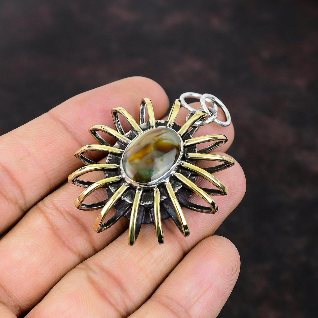 Pingente de jaspe imperial 925 pingente de prata esterlina joias com pedras preciosas pingente banhado a ouro 18k joias de gaiola presente para ela joias boho feitas à mão