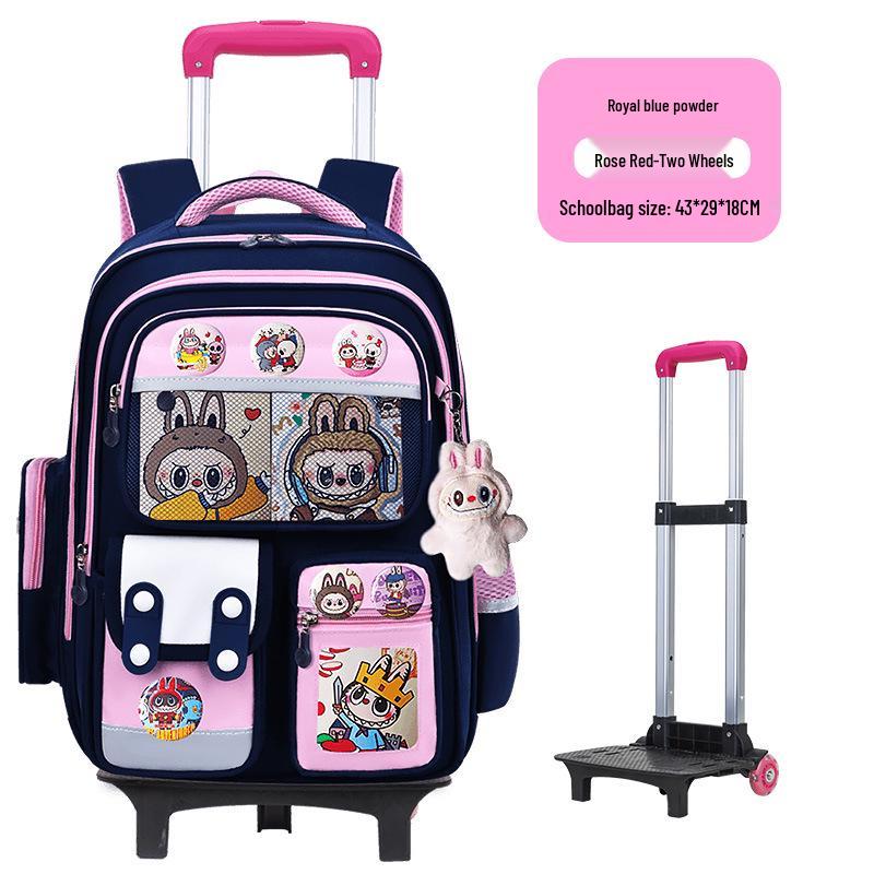 Cartoon Trolley Backpack for Grade 2-6 Students - Large Capacity Schoolbag for Boys & Girls
