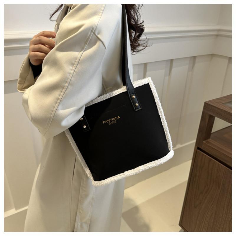 Winter contrasting color matte plush bag women's new trendy portable bucket bag personalized shoulder vegetable basket bag