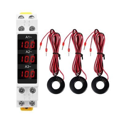 Din Rail Mount 3 Phase Ampere Meter Modular Current Meter Gauges Indicator Digital Display AC80V~500V 1~100A