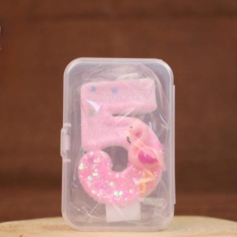 Pink Glitter Birthday Number Candles with Flamingos 1 Year Baby Birthday Cake Decorations