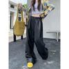 American Style Leather Pants Casual Women Autumn High Waist Straight Loose Elastic Waist Pocket Affordable Wide Leg Trousers