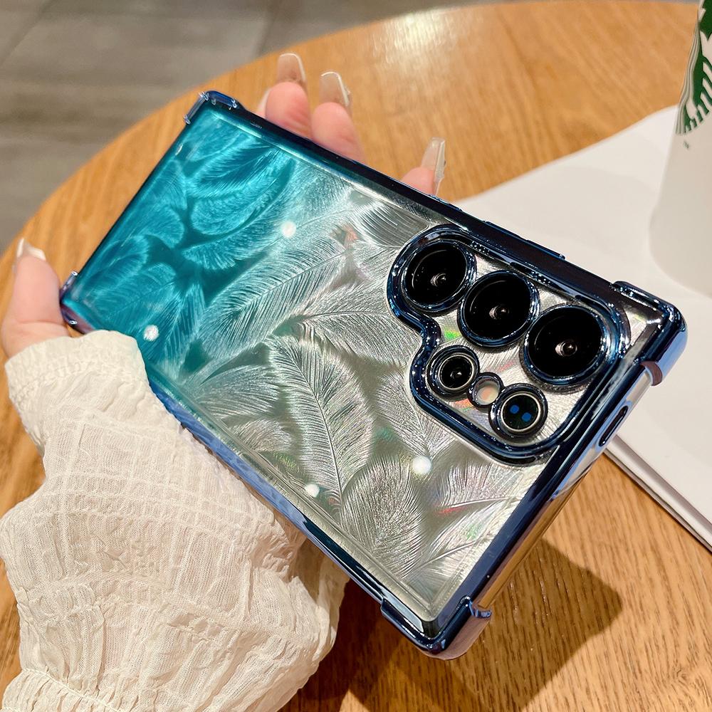 

Покрытие градиент блестки перо ударопрочный чехол для Samsung S24 Ultra S23 FE S22 Plus Note 20 прозрачная крышка для защиты объектива For Note 20 Ultra