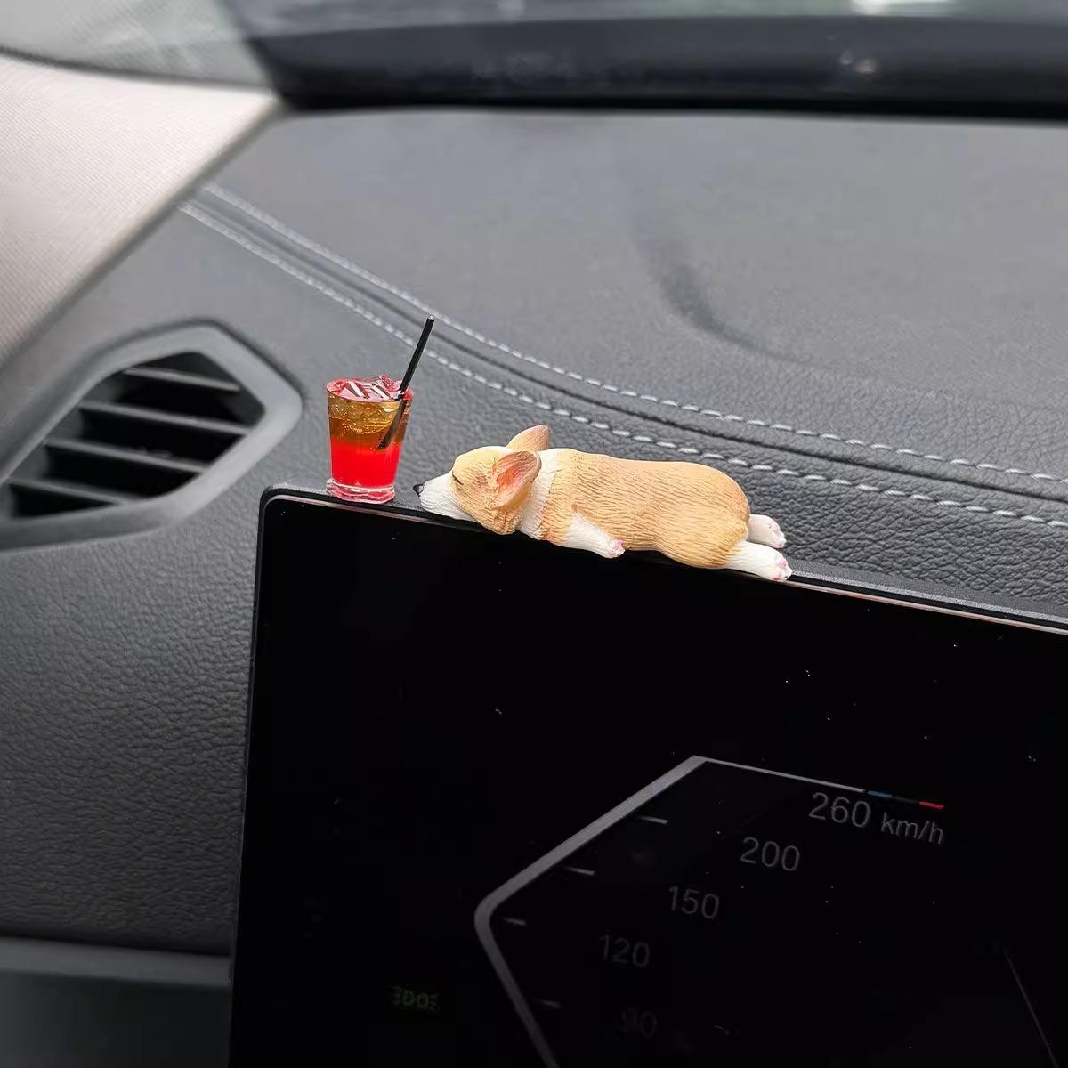 

Sleeping Position Corgi Car Ornaments Creative Decoration Car One Size красный