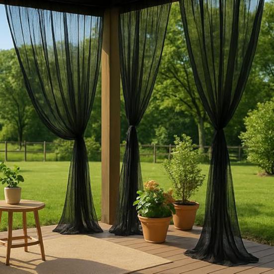 Zasłona Voile Siatka Przezroczysta Moskitiera Panel Prywatności z Tunelikiem na Drążek do Patio Werandy Tarasu Pergoli