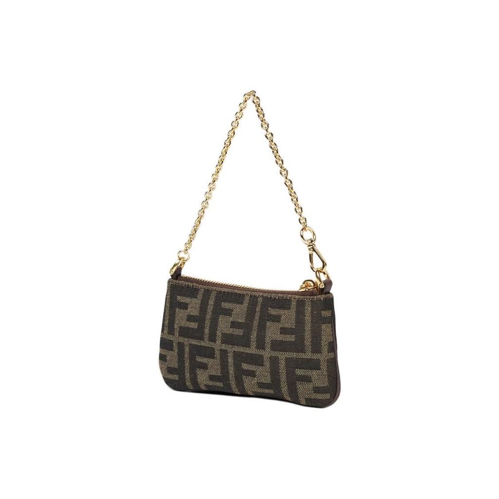 Fendi Kabelka Baguette Celoplošný potisk Látka s monogramem FF Mini tote taška přes rameno Dámský styl Hnědá