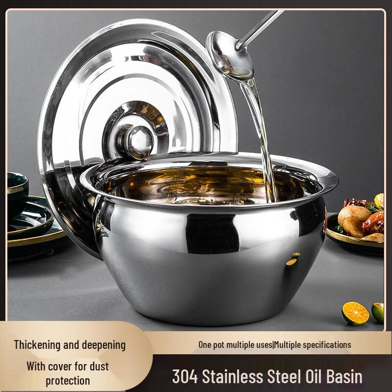ZISIZ Extra Thick Stainless Steel Oil Pot with Lid